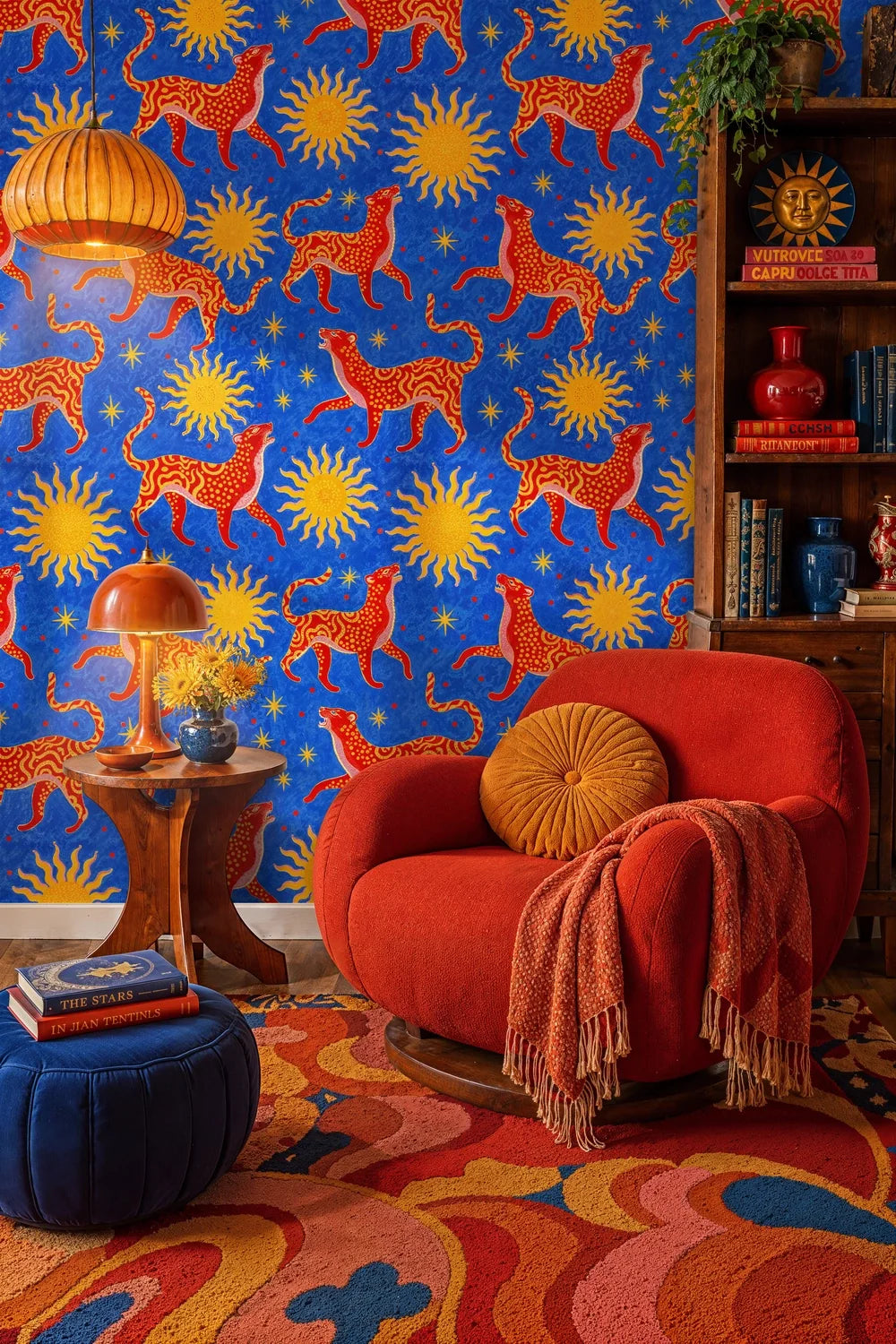 Celestial Leopard and Sun Wallpaper